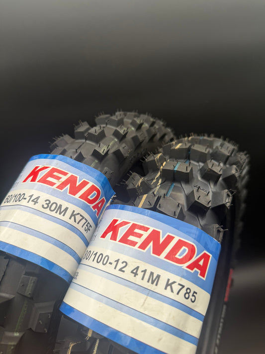 Surron Hyper Bee Small Wheel Tyre Set 
Kenda Millville ll 60/100-12 & Kenda Washougal 80/100-14
