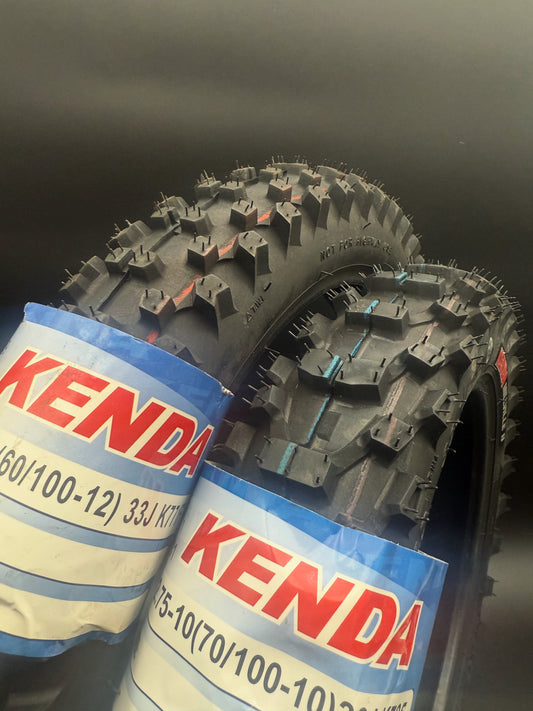 Surron Hyper Bee Small Wheel Tyre Set 
Kenda Millville ll 70/100-10 & Kenda Washougal 60/100-12